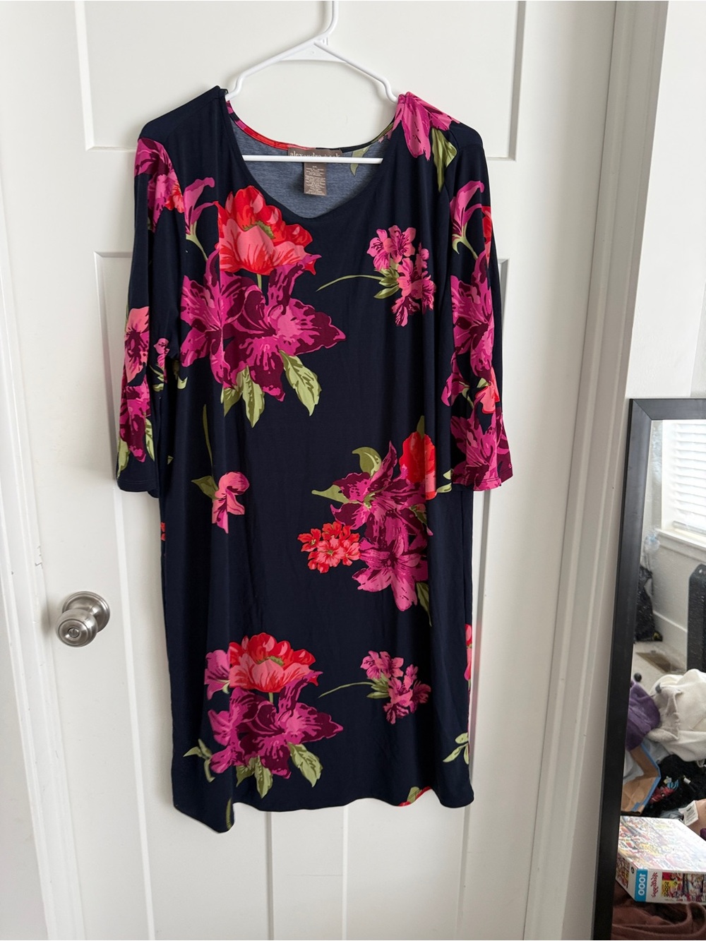 Floral Scoop Neck Navy & Pink Women's Dress
